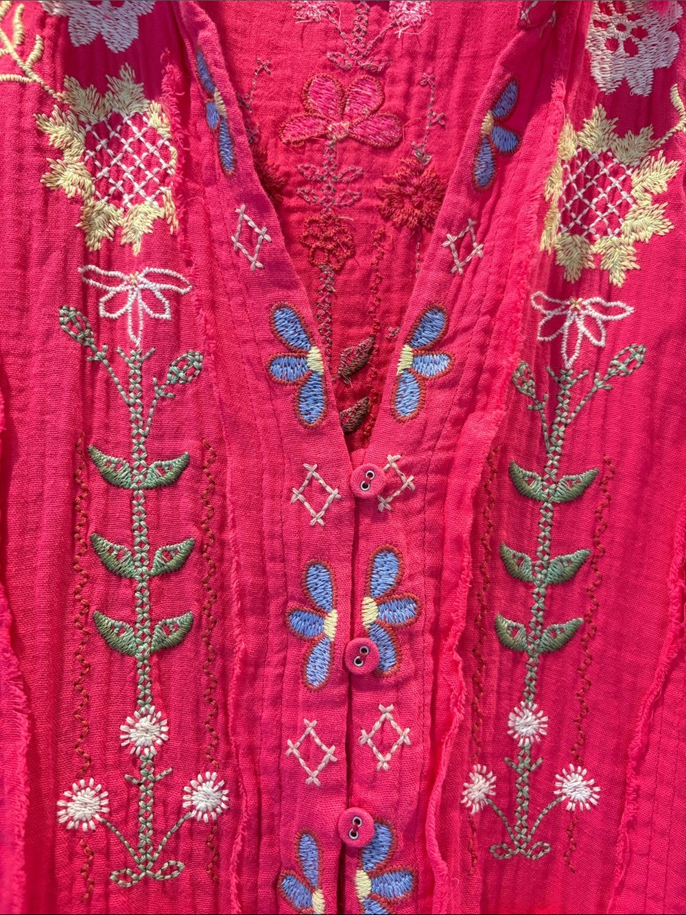Johnny Was Biya Felicity Embroidered Button-Front Tunic Size L - Picture 4 of 8